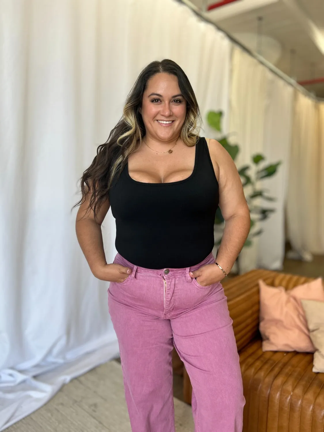 RFM High Rise Garment Dye Wide Leg Jeans - French Rose