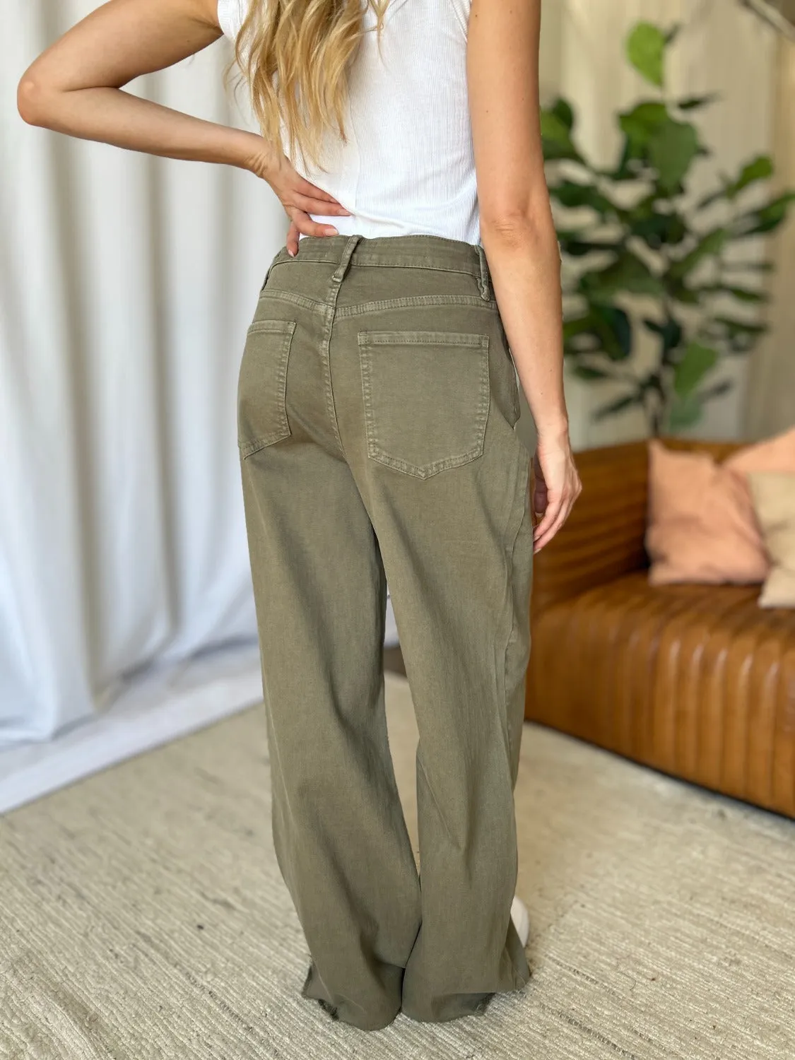 RFM High Rise Garment Dye Wide Leg Jeans - Sage