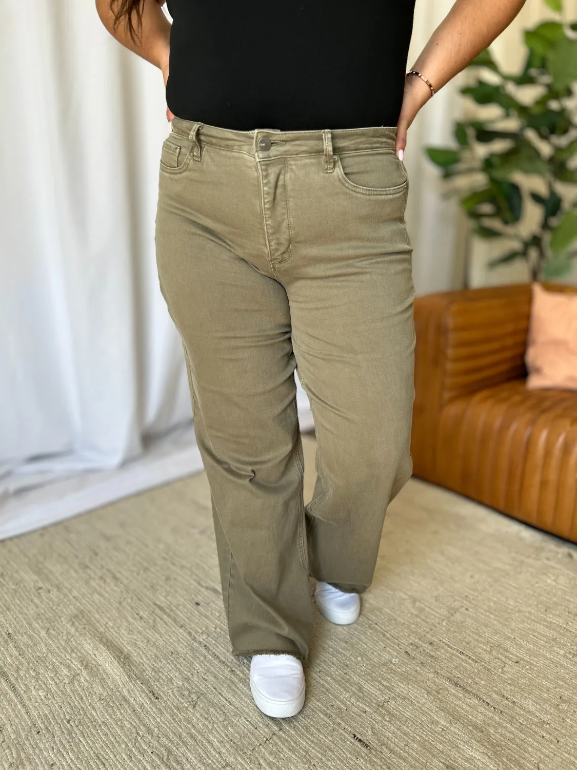 RFM High Rise Garment Dye Wide Leg Jeans - Sage