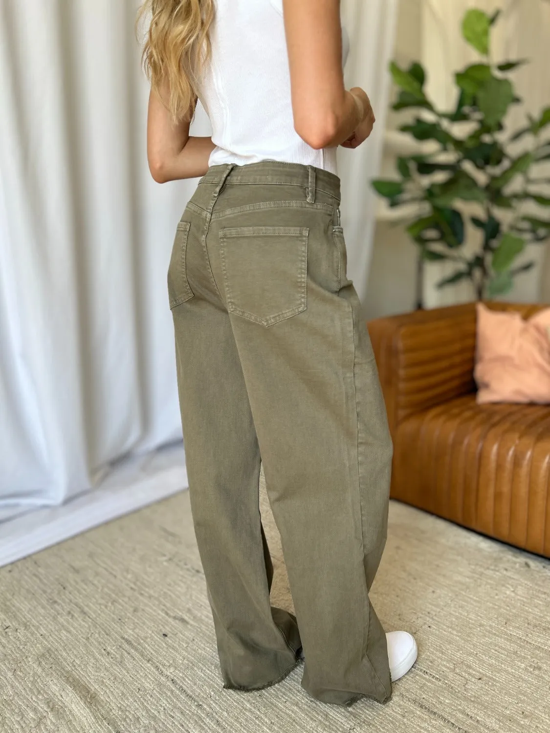 RFM High Rise Garment Dye Wide Leg Jeans - Sage