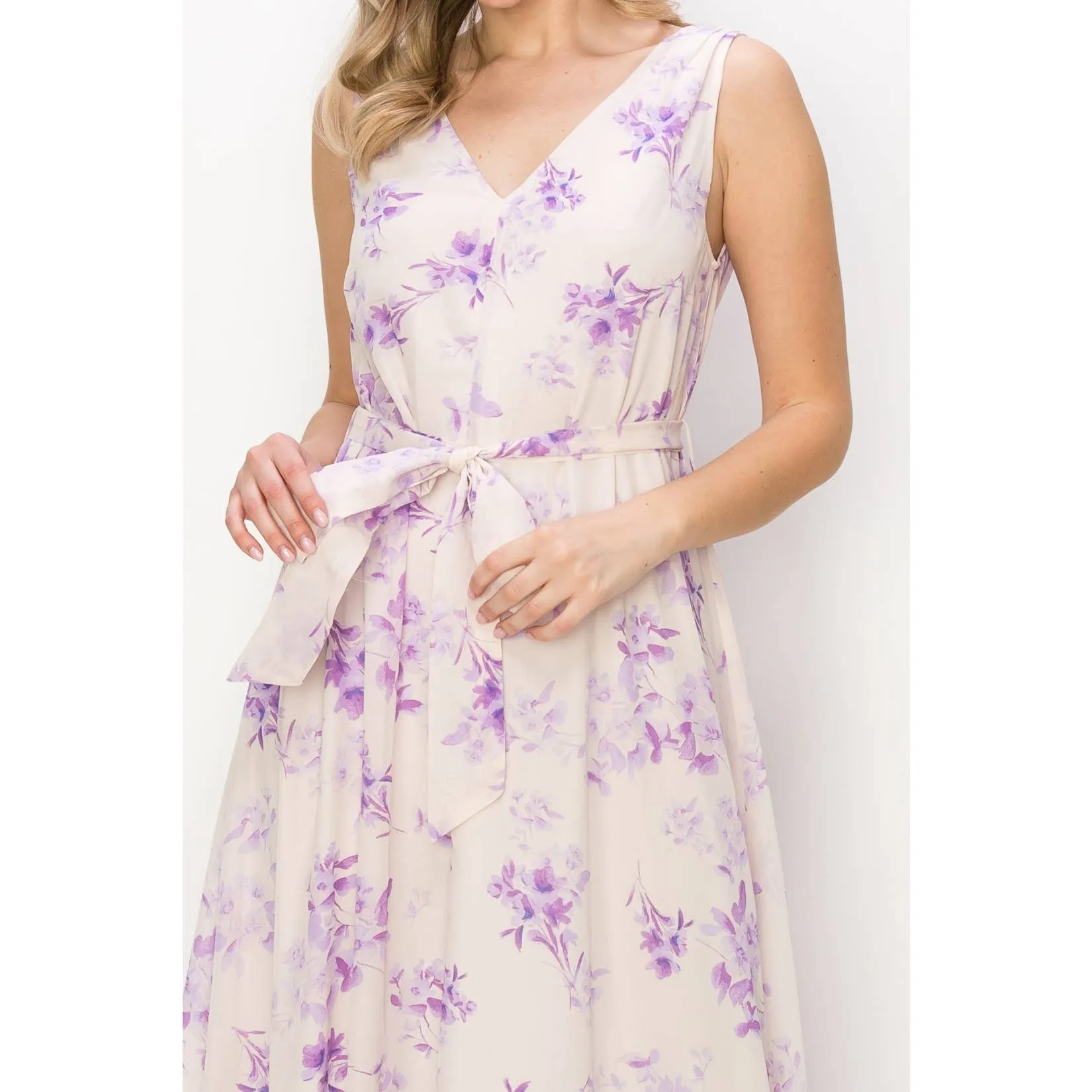 Sleeveless Lilac and Pink Chiffon Maxi Dress