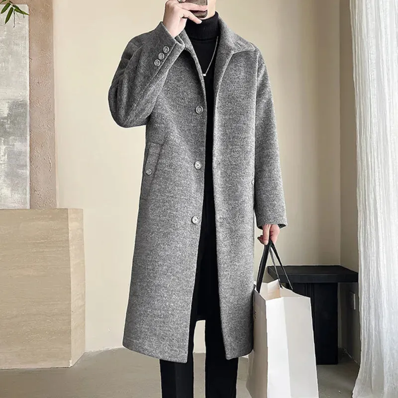 Solid Misty Over Knee Woolen Coat