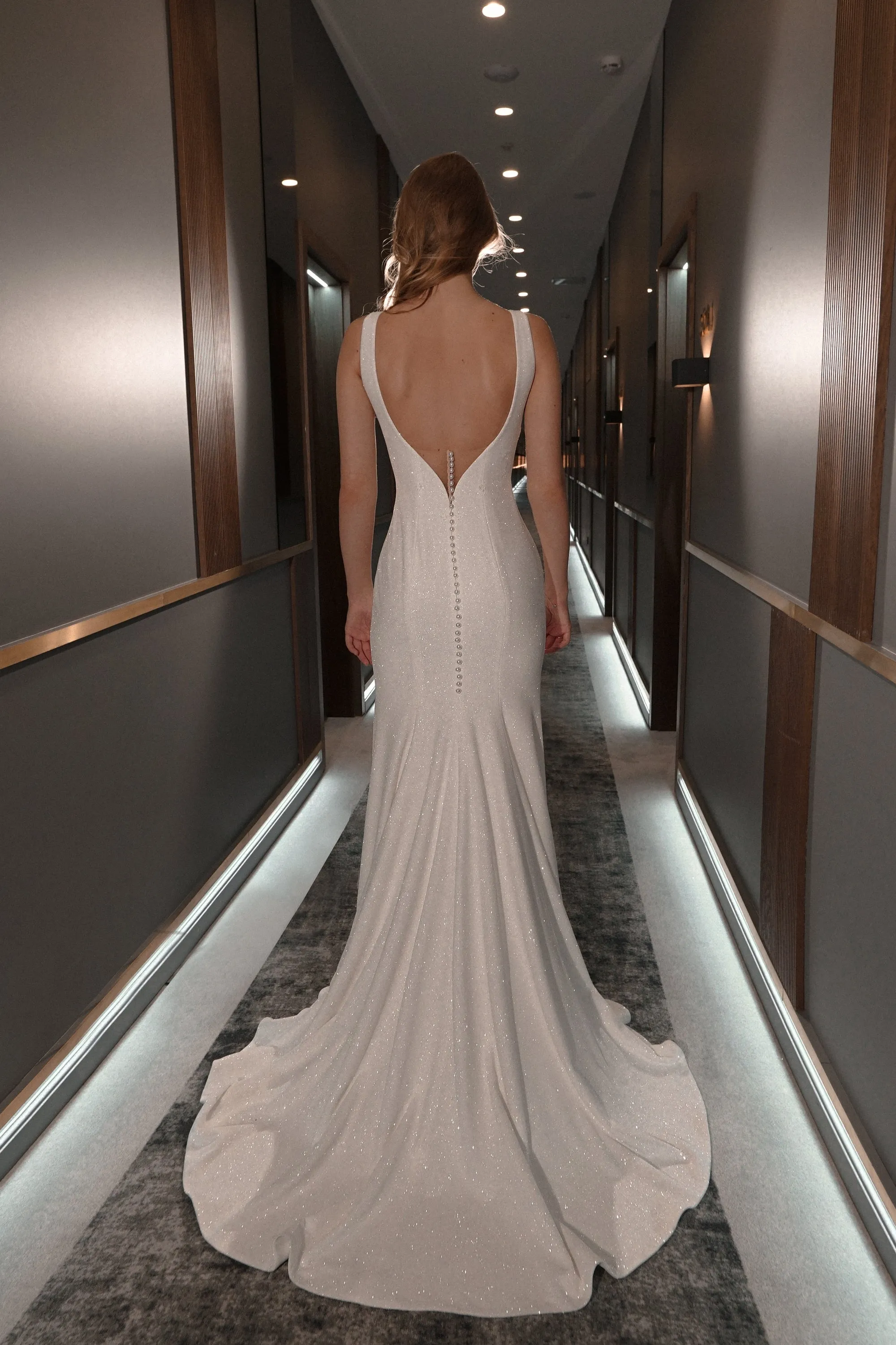 Sparkly Sheath Wedding Dress Eva with Detachable bow