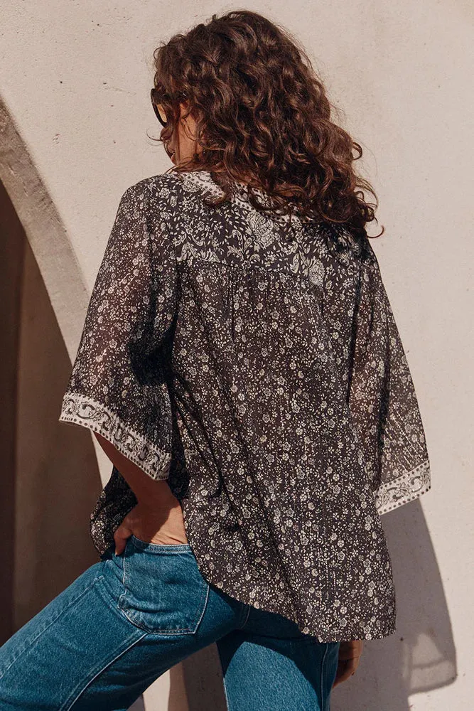 Spell - Little Bird Flutter Sleeve Blouse (Midnight)