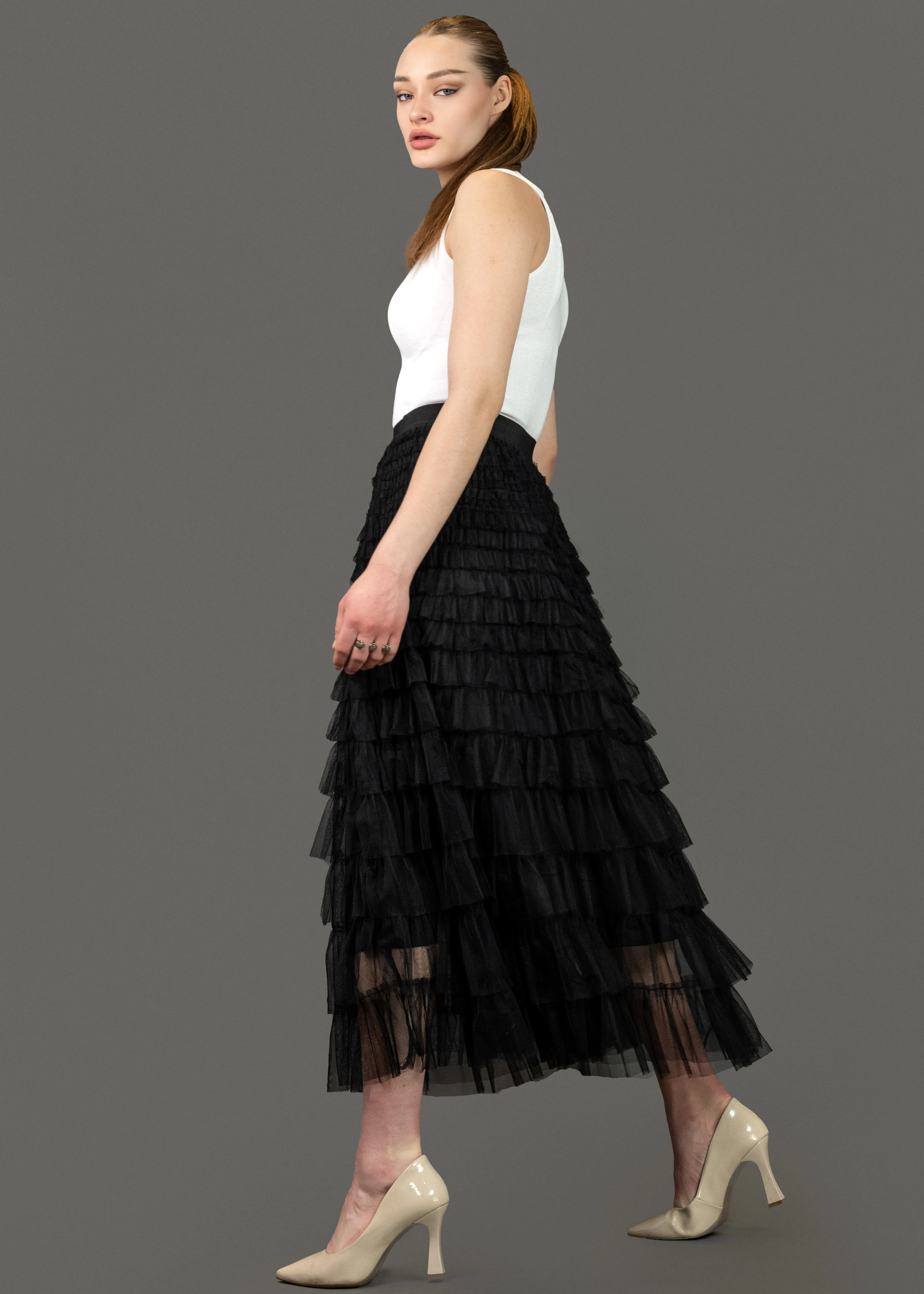 Tiered Ruffle Tulle Skirt