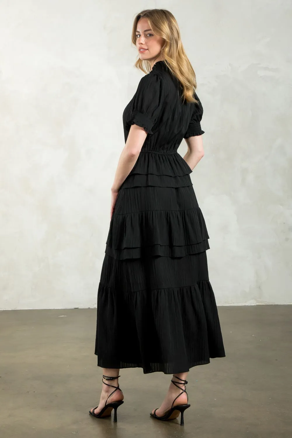 Tiered Texture Maxi Dress- Black