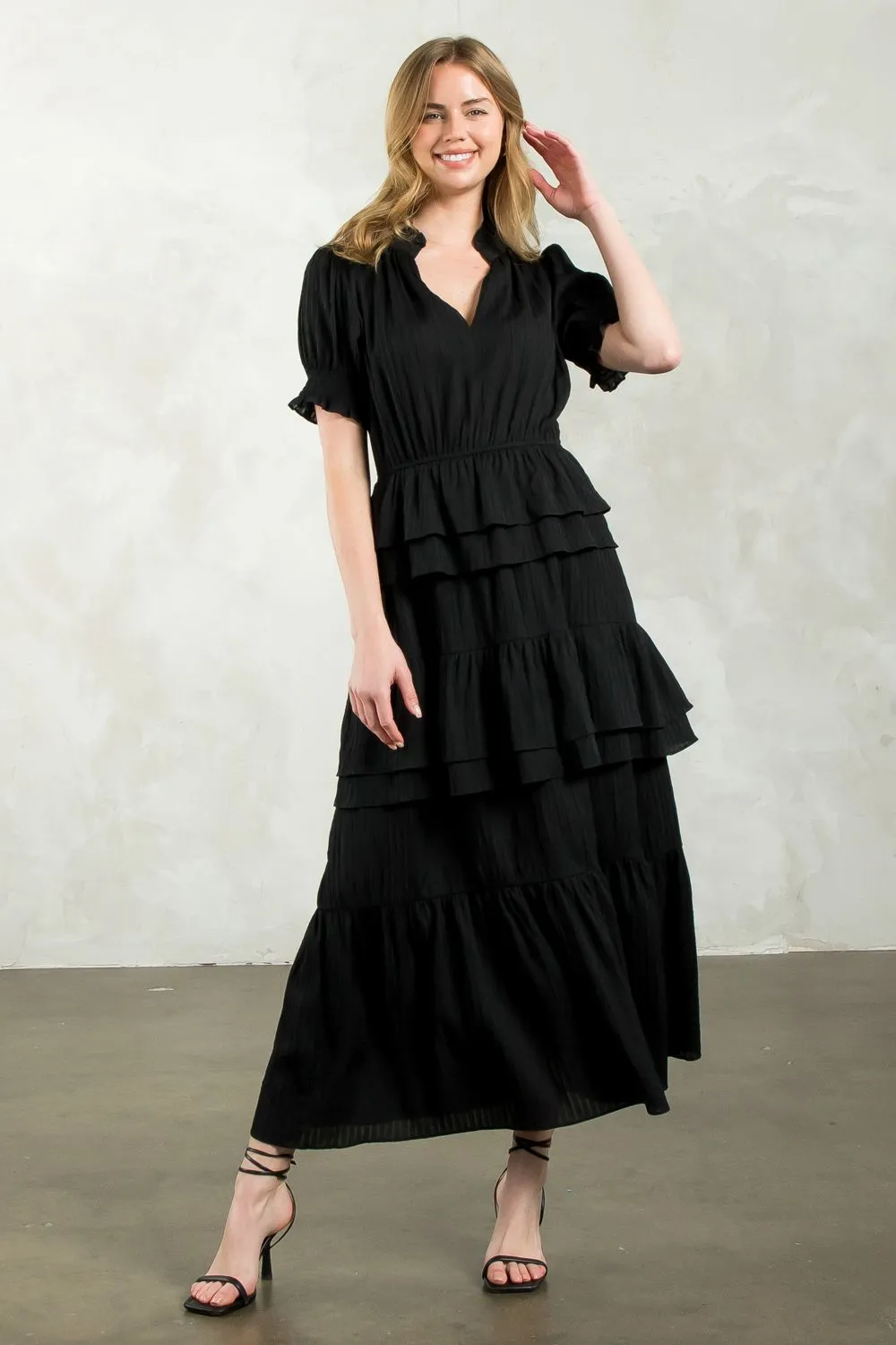 Tiered Texture Maxi Dress- Black