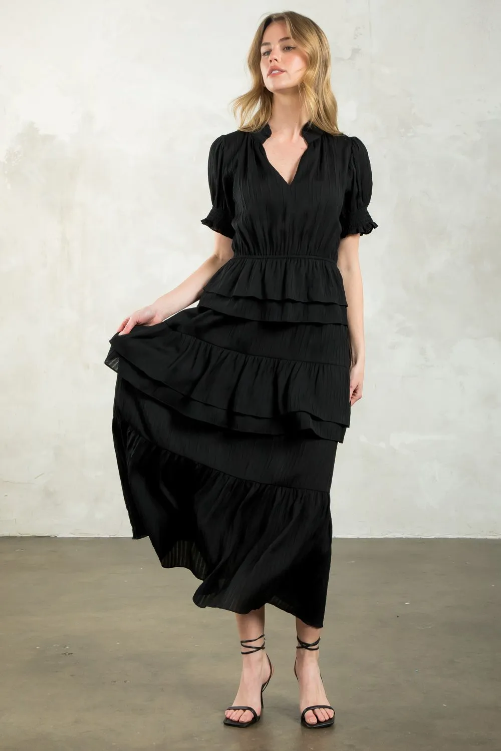 Tiered Texture Maxi Dress- Black