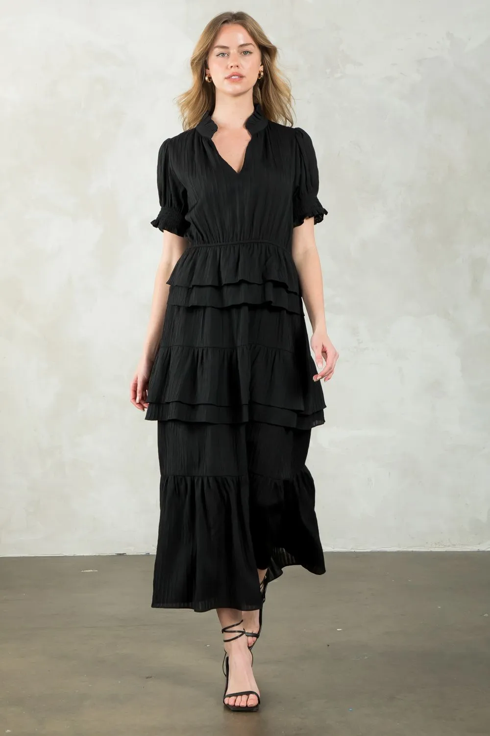Tiered Texture Maxi Dress- Black