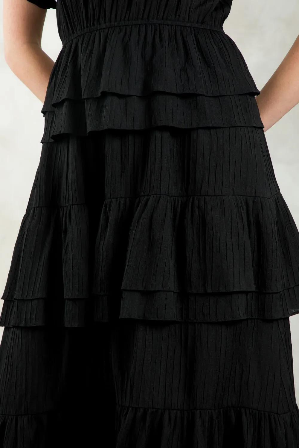 Tiered Texture Maxi Dress- Black