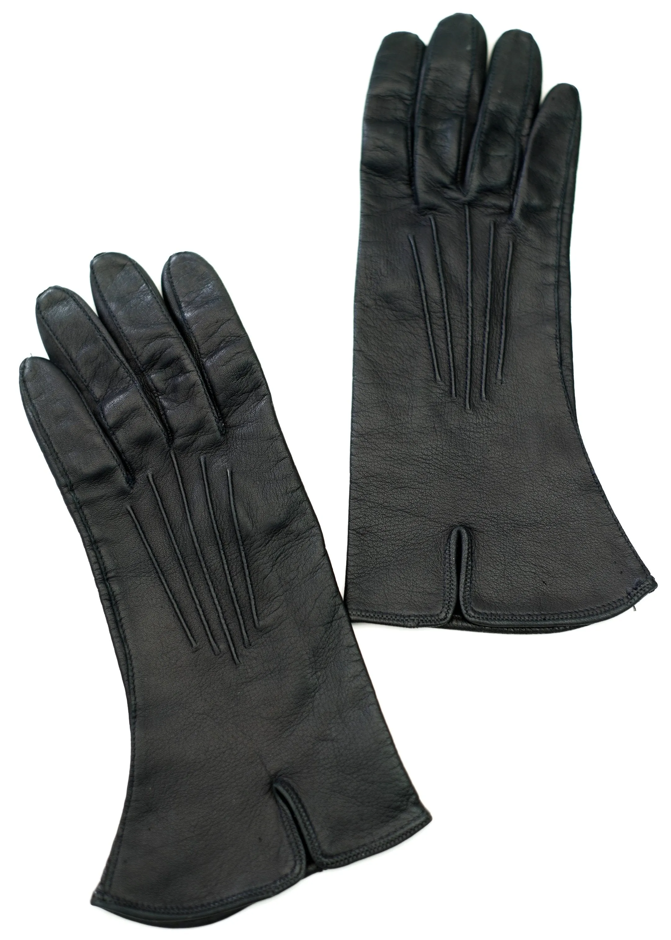 Vintage Black Leather Gloves • Wrist Length