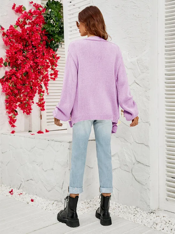 Wenkouban-Winter outfits ideas New long-sleeved floral cardigan lantern sleeves knitted sweater jacket