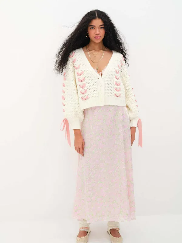 Wenkouban-Winter outfits ideas Women's V-neck lace-up hollow knitted cardigan top loose casual sweater jacket