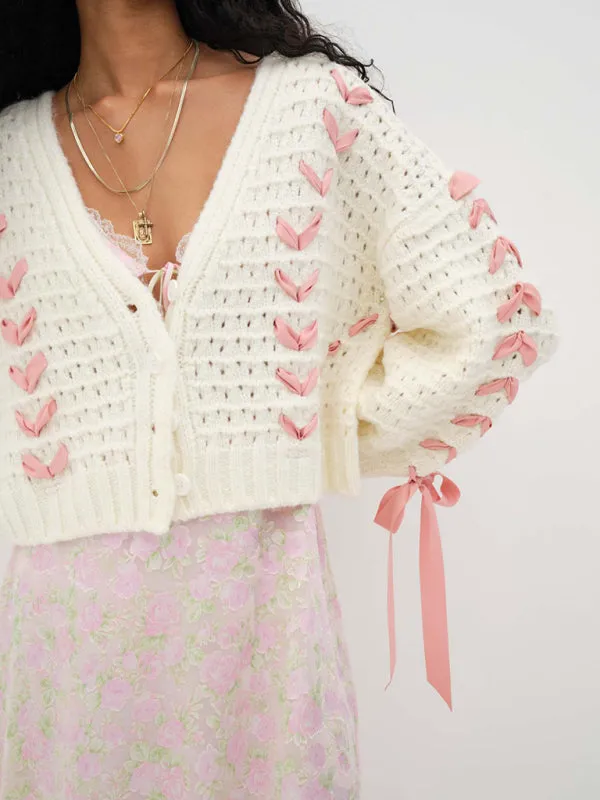 Wenkouban-Winter outfits ideas Women's V-neck lace-up hollow knitted cardigan top loose casual sweater jacket