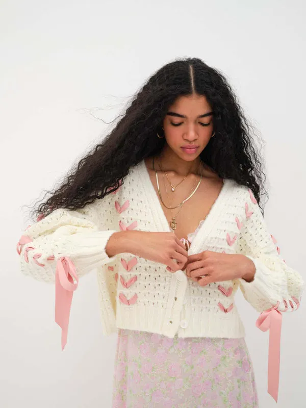 Wenkouban-Winter outfits ideas Women's V-neck lace-up hollow knitted cardigan top loose casual sweater jacket