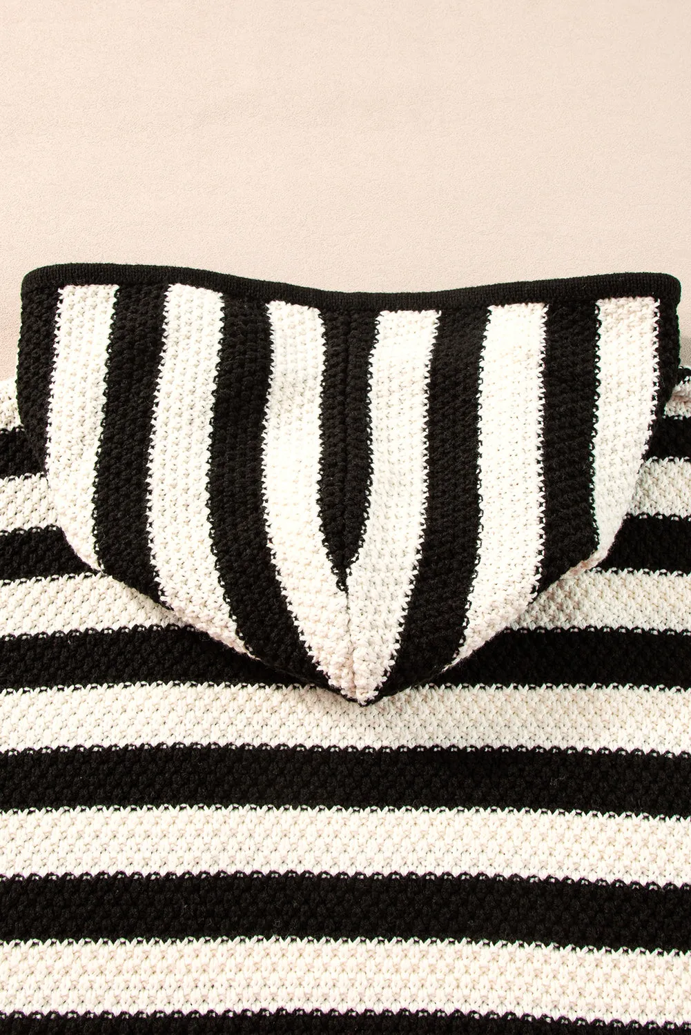 White Striped Kangaroo Pocket Hooded Sweater