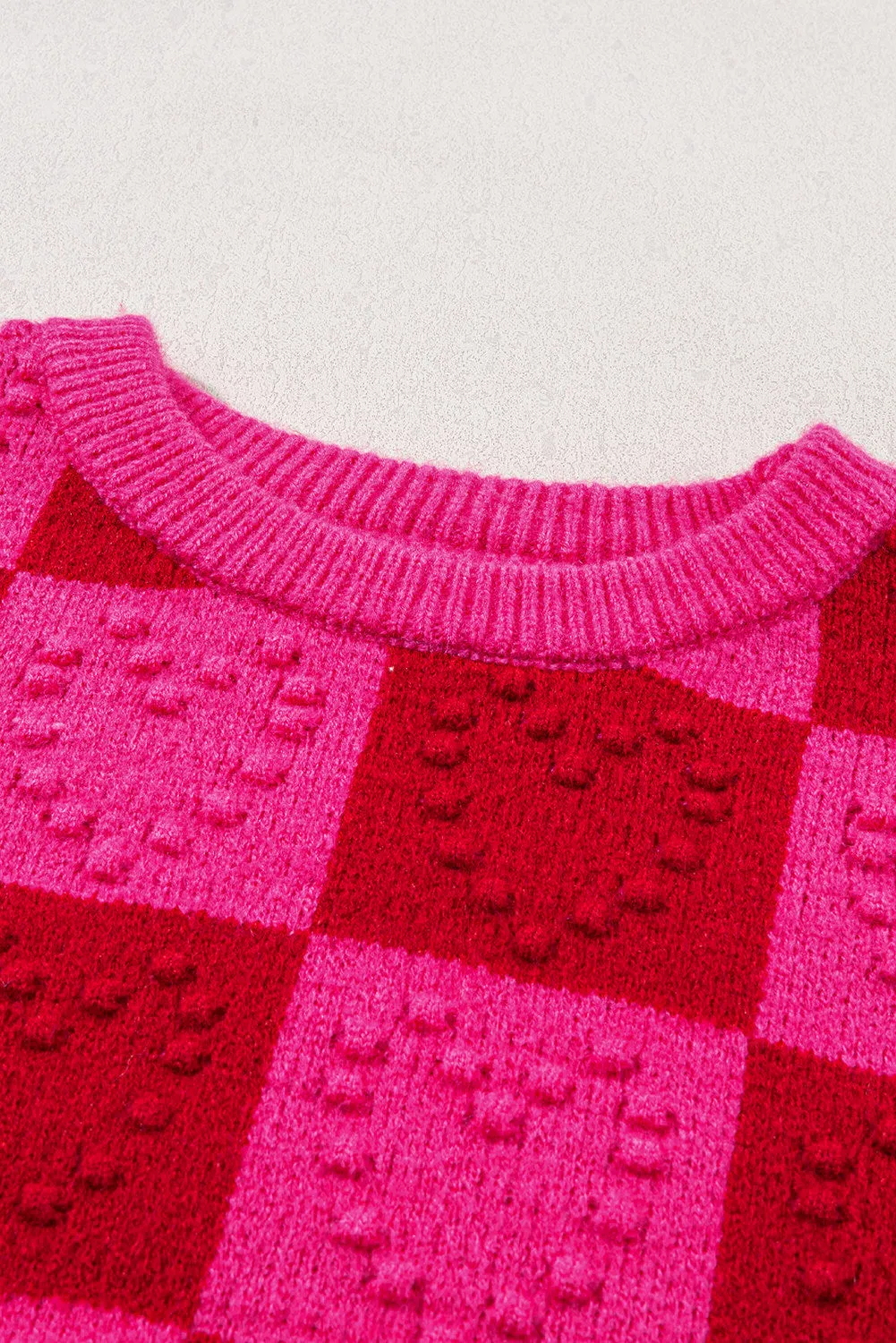 Women's Checkered Pattern Heart Detail Textured Sweater