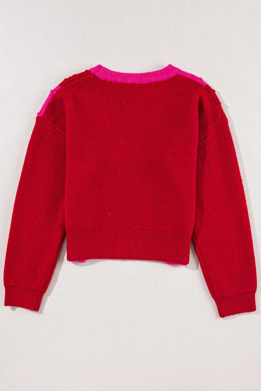 Women's Checkered Pattern Heart Detail Textured Sweater