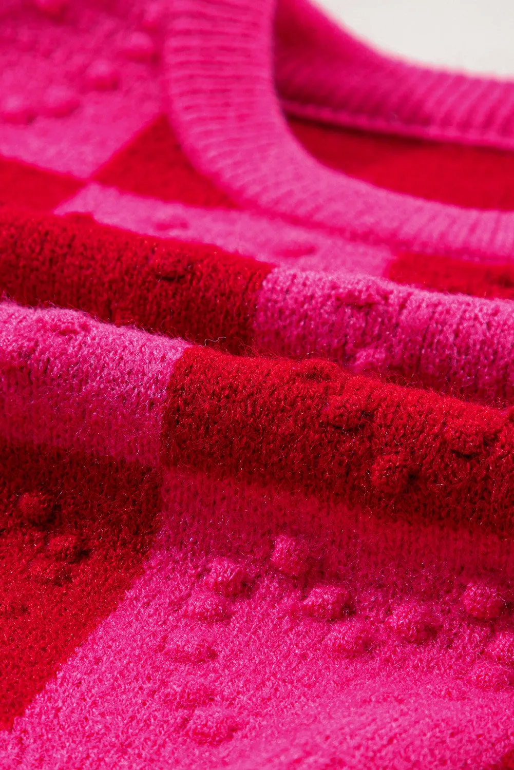 Women's Checkered Pattern Heart Detail Textured Sweater