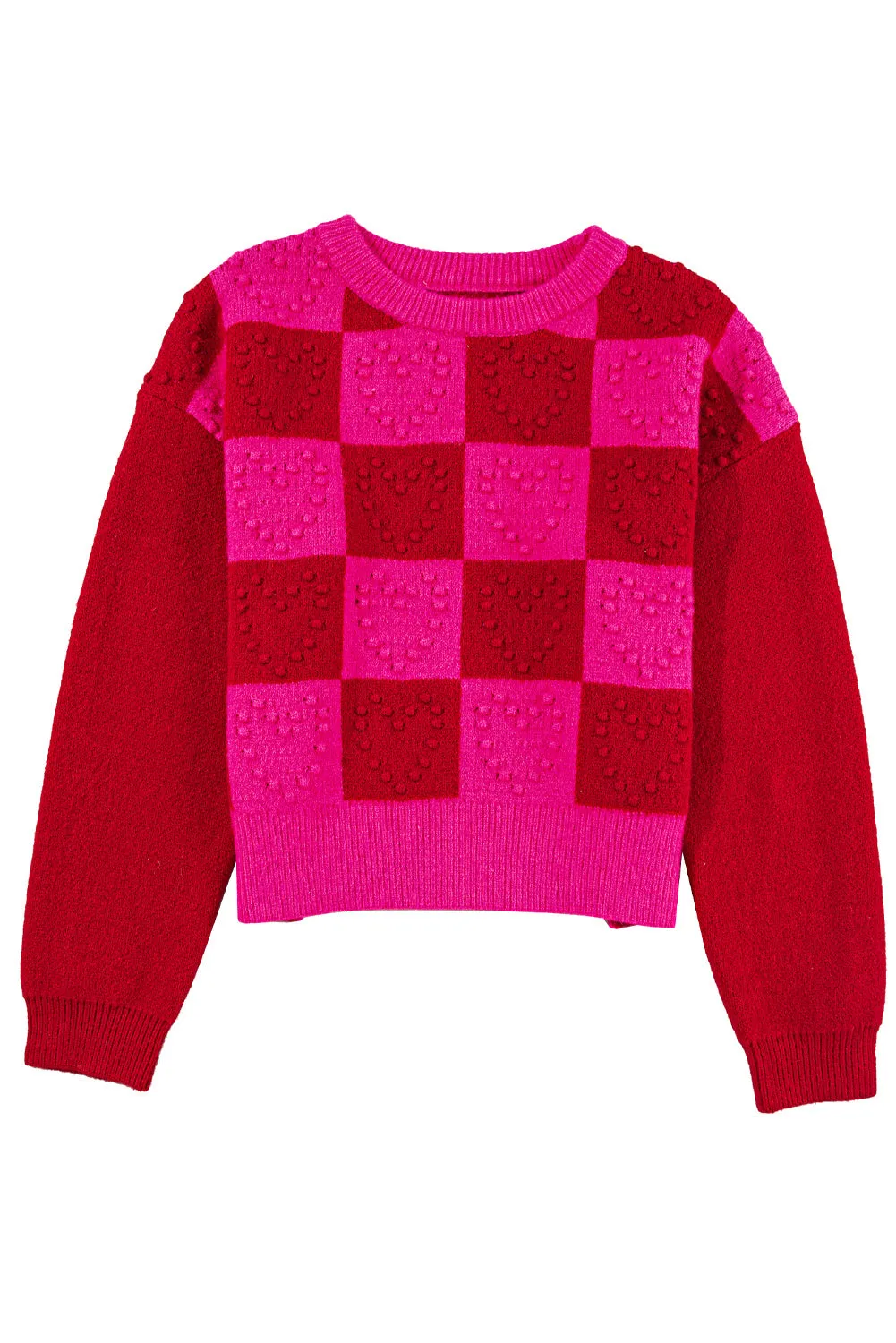 Women's Checkered Pattern Heart Detail Textured Sweater