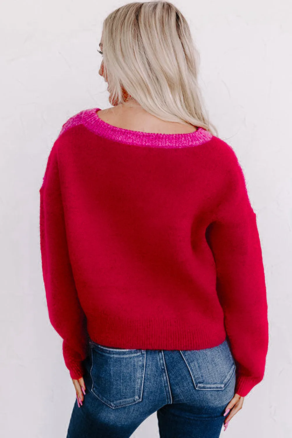 Women's Checkered Pattern Heart Detail Textured Sweater