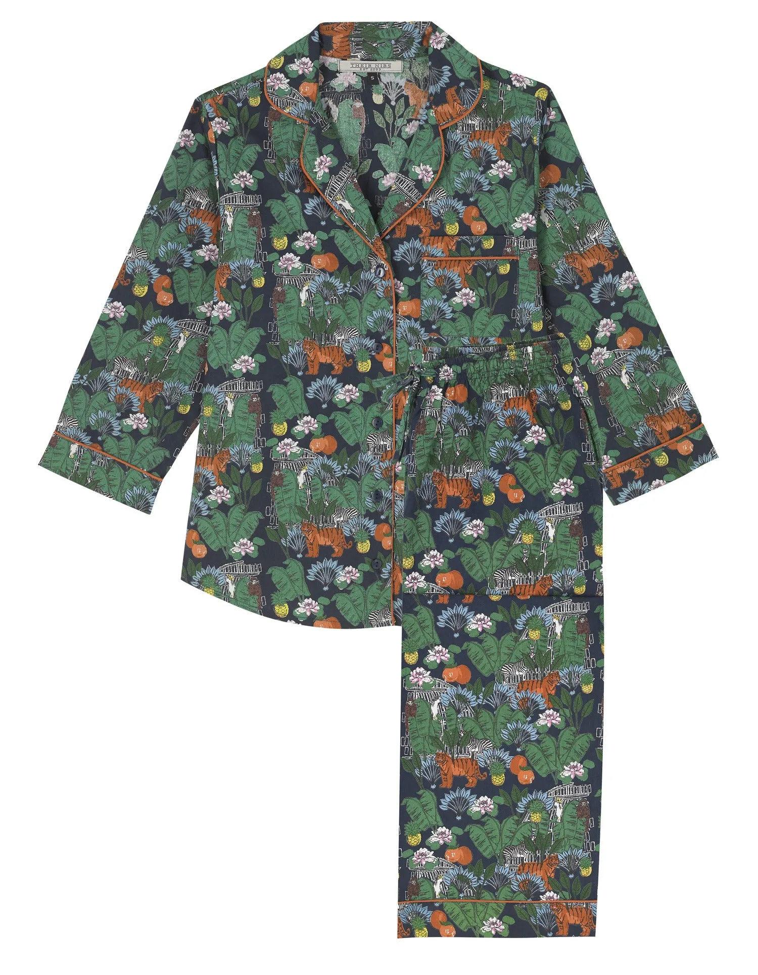 Womens Cotton Long Sleeve Capri Pyjamas Navy Menagerie