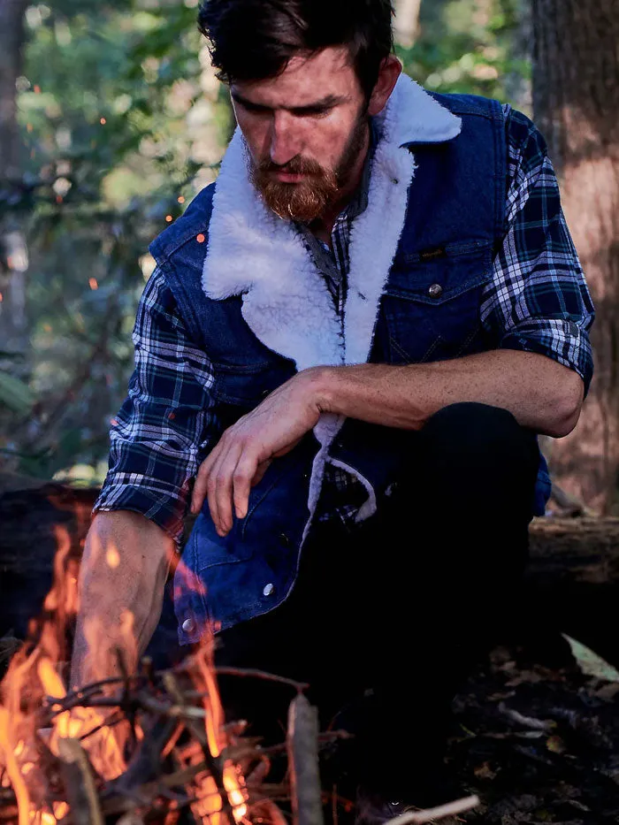Wrangler 74131PW Mens Sherpa Lined Denim Vest Prewashed