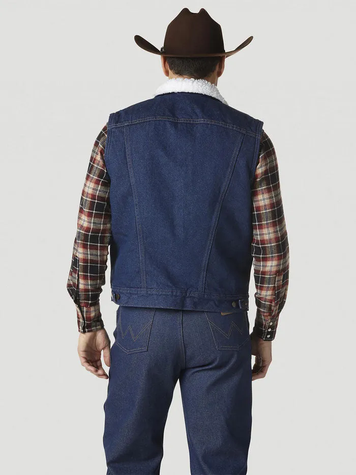 Wrangler 74131PW Mens Sherpa Lined Denim Vest Prewashed
