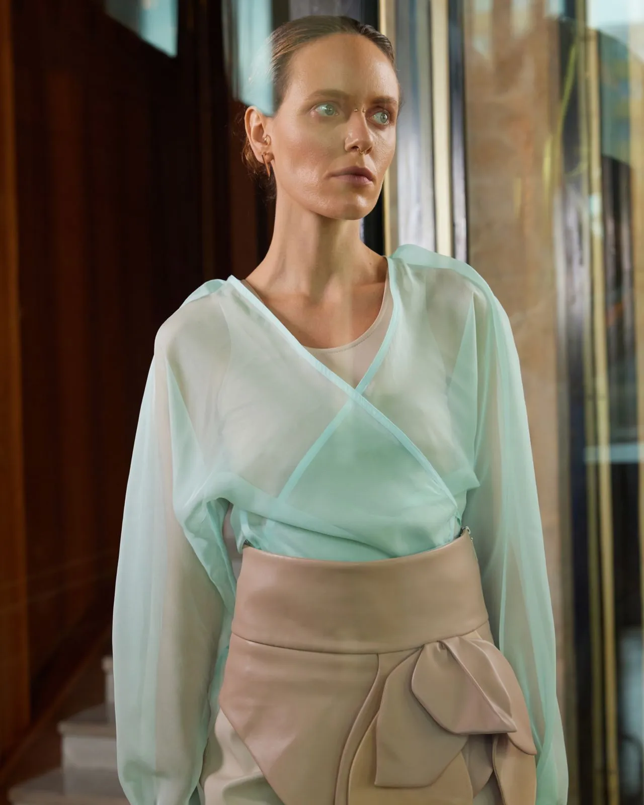Wrap Sheer Organza Blouse Mint Green